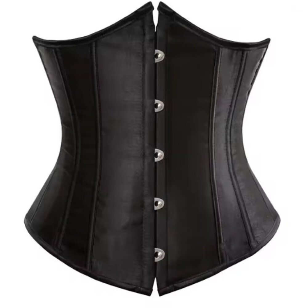 Black Satin Underbust Waist Cincher Corset - NEW